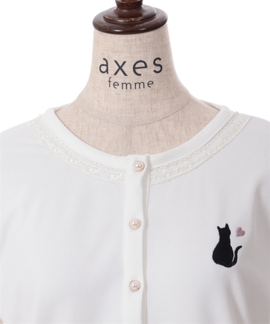 袖口×胸元ネコ刺繍カットカーディガン | 衣料 | axes femme 袖口×胸元ネコ刺繍カットカーディガン | 衣料 | axes femme