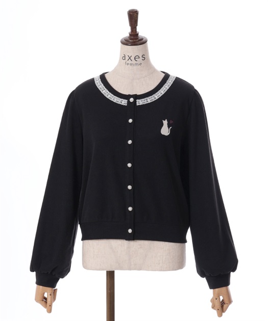 袖口×胸元ネコ刺繍カットカーディガン | outlet | axes femme 袖口×胸元ネコ刺繍カットカーディガン | outlet | axes femme