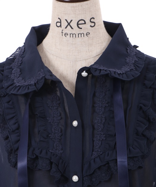シアーフリル丸襟ブラウス | outlet | axes femme online shop
