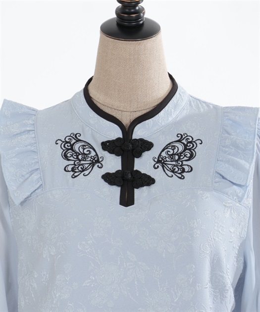 チャイナ蝶刺繍半袖ブラウス | レディース服・レディース チャイナ蝶刺繍半袖ブラウス | レディース服・レディース