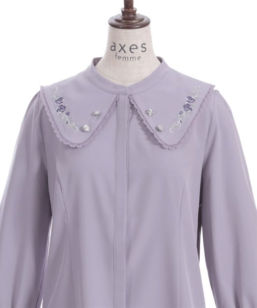 某メーカー ローズ刺繍ビッグカラーブラウス | レディース服・レディース シャツ+ブラウス(長袖+七分)
