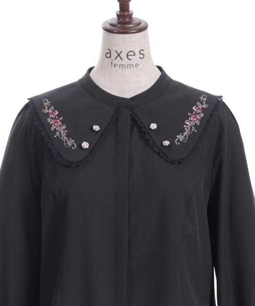 ローズ刺繍ビッグカラーブラウス | レディース服・レディース ローズ刺繍ビッグカラーブラウス | レディース服・レディース