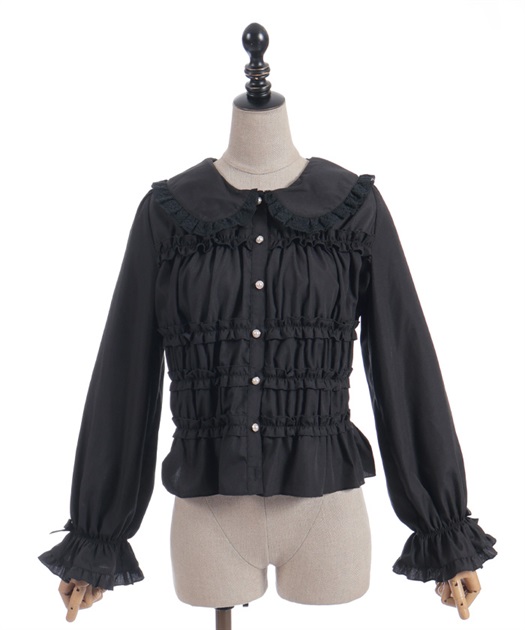 シャーリングフリル丸襟ブラウス | axes femme online shop