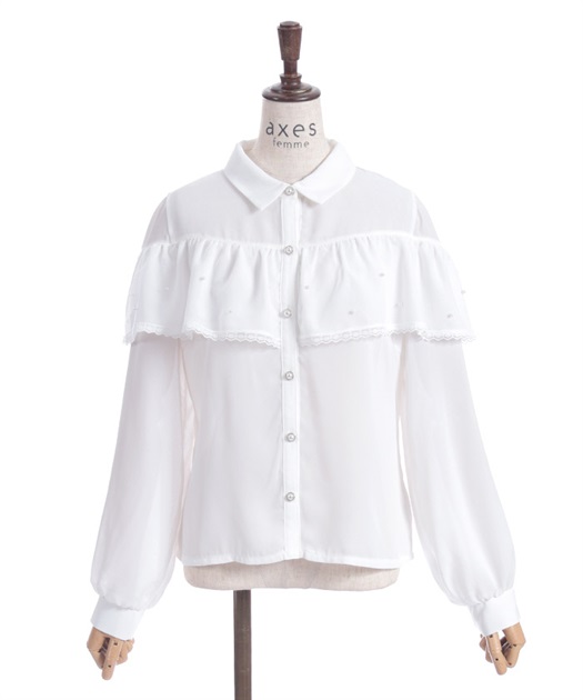 パール×チュールフリルブラウス | レディース服・レディース