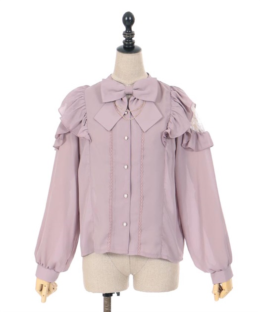 リボン付フリル長袖ブラウス | outlet | axes femme online shop