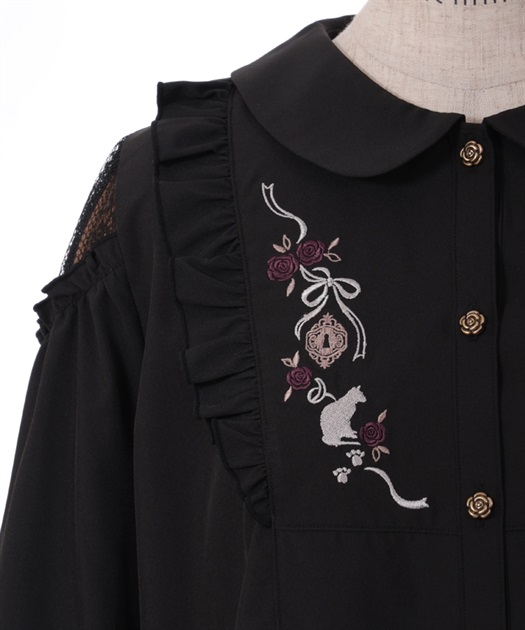 猫刺繍ヨークフリルブラウス | outlet | axes femme online shop