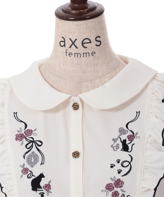 メーカー | outlet | 猫刺繍ヨークフリルブラウス axes shop online femme シャツ+ブラウス(半袖+袖なし)