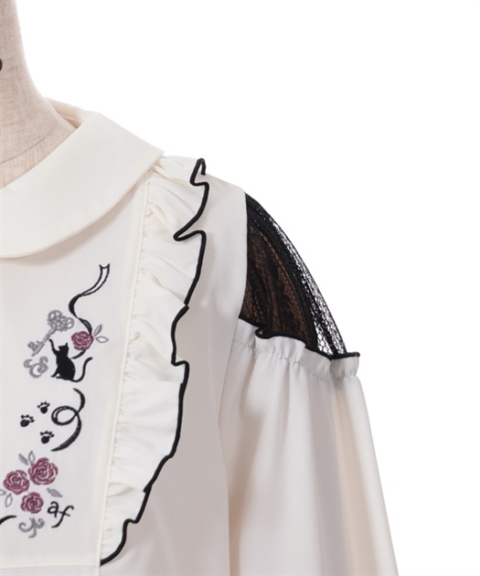 猫刺繍ヨークフリルブラウス | outlet | axes femme online shop