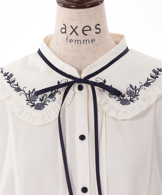 ブーケ刺繍フリル襟ブラウス | outlet | axes femme online shop ブーケ刺繍フリル襟ブラウス | outlet | axes femme online shop