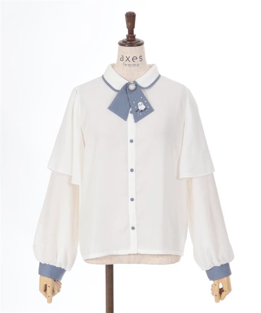 シマエナガ刺繍入タイ付きブラウス | outlet | axes femme