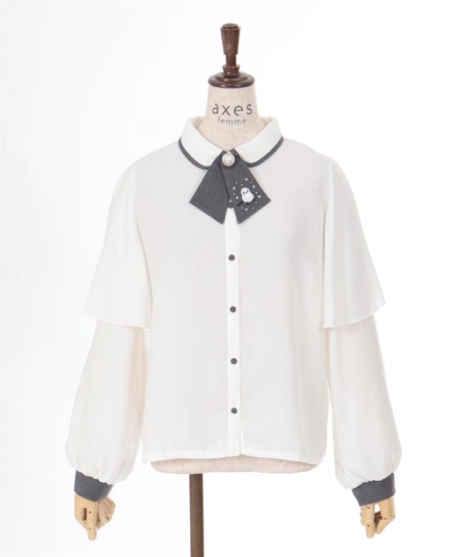 シマエナガ刺繍入タイ付きブラウス | outlet | axes femme シマエナガ刺繍入タイ付きブラウス | outlet | axes femme