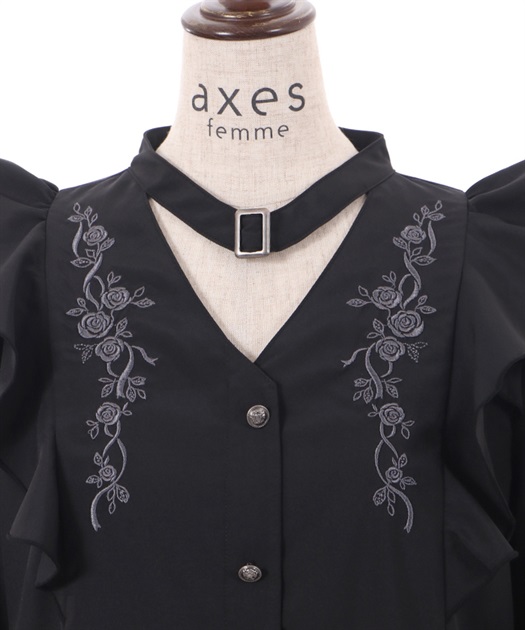 チョーカー風ローズ刺繍ブラウス | outlet | axes femme online shop チョーカー風ローズ刺繍ブラウス | outlet | axes femme online shop