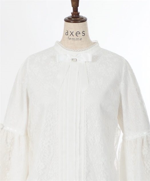 リボン付レース姫袖ブラウス | outlet | axes femme online shop リボン付レース姫袖ブラウス | outlet | axes femme online shop
