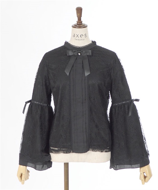 リボン付レース姫袖ブラウス | outlet | axes femme online shop リボン付レース姫袖ブラウス | outlet | axes femme online shop