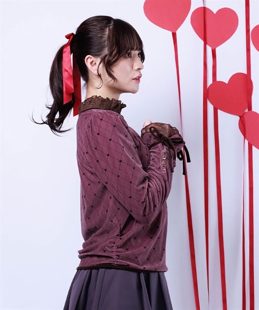 アソート柄ハート釦ベロアプルオーバー【予約】 | axes femme online shop