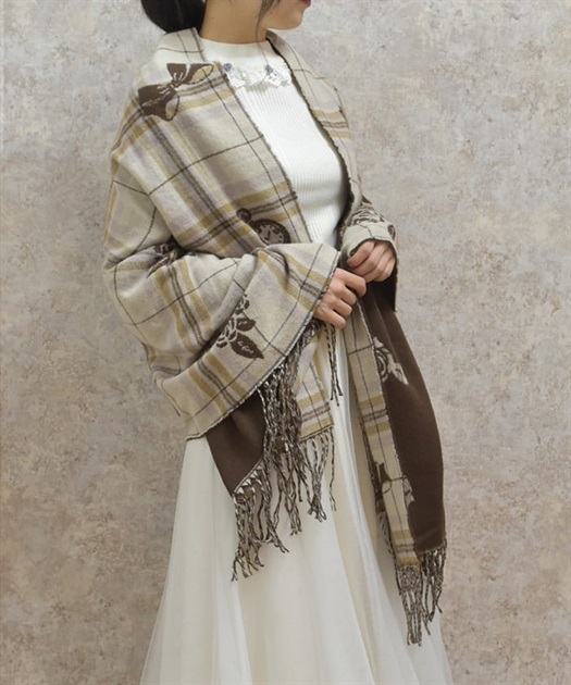 チェック×バラ柄ストール | outlet | axes femme online shop チェック×バラ柄ストール | outlet | axes femme online shop