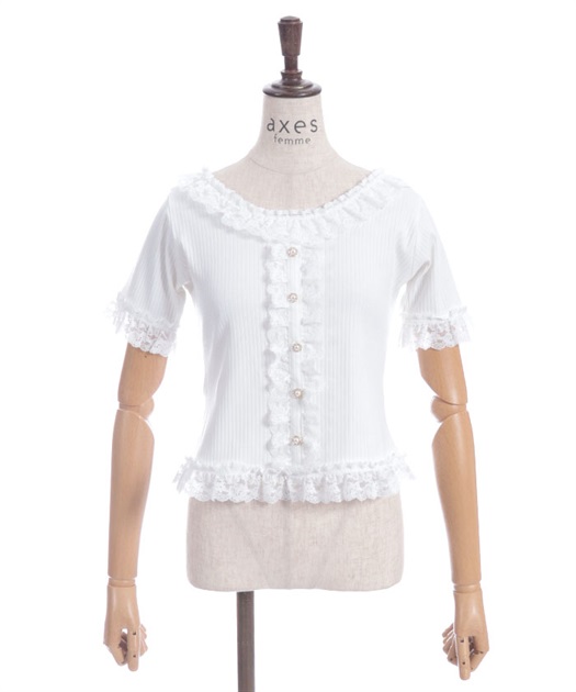 フリルレースリブトップス【WEB先行販売】 | レディース服 フリルレースリブトップス【WEB先行販売】 | レディース服