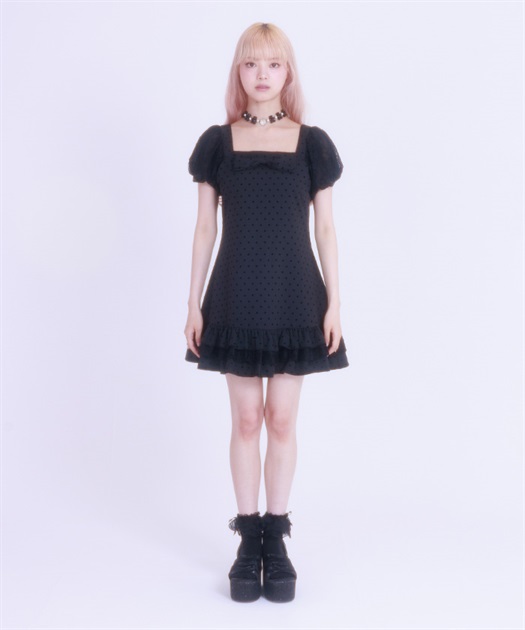 ❤️25新作 新品♡ SelfPortrait紺色レースドットワンピース♡　E24 セール】 更紗柄カットワーク刺繍 ギャザーワンピース （ロング
