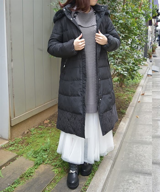 裾レースロングダウンコート | outlet | axes femme online shop 裾レースロングダウンコート | outlet | axes femme online shop