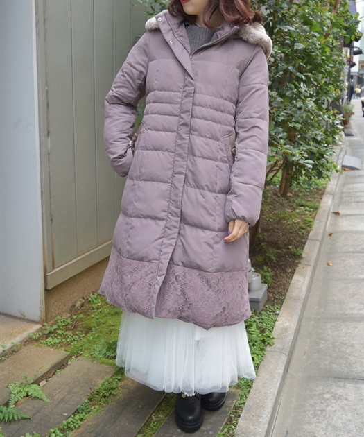 裾レースロングダウンコート | outlet | axes femme online shop 裾レースロングダウンコート | outlet | axes femme online shop