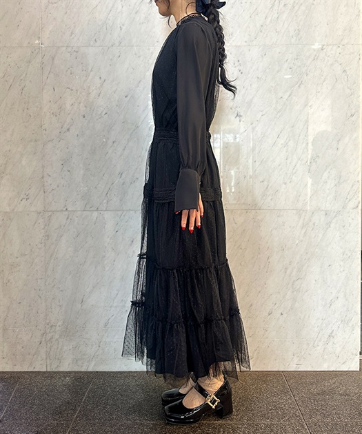 レース切替ドットチュールワンピース | 衣料 | axes femme レース切替ドットチュールワンピース | 衣料 | axes femme