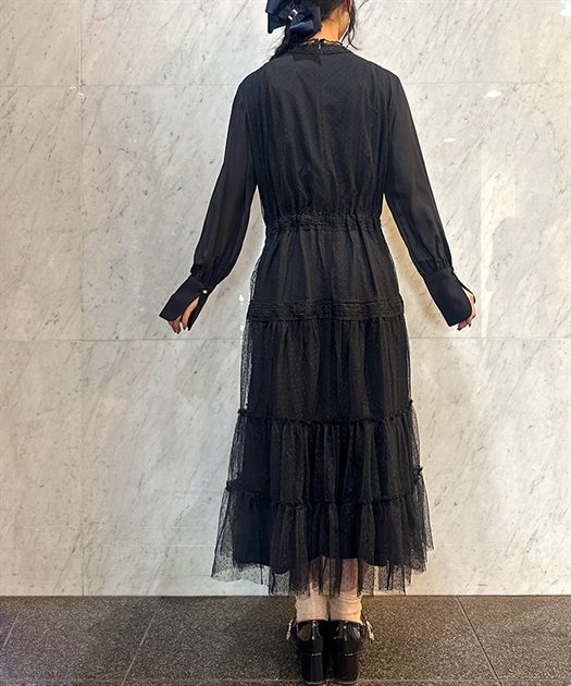 レース切替ドットチュールワンピース | 衣料 | axes femme レース切替ドットチュールワンピース | 衣料 | axes femme