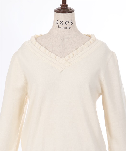フラワー刺繍袖Vネックニット | axes femme | axes femme フラワー刺繍袖Vネックニット | axes femme | axes femme
