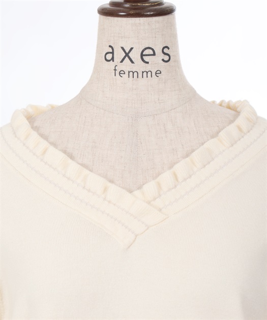 フラワー刺繍袖Vネックニット | outlet | axes femme online shop