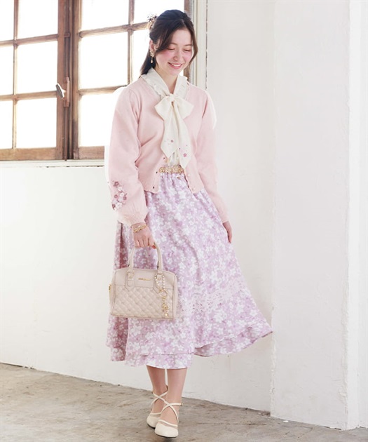 サクラ刺繍チュール袖カーディガン | レディース服・レディース