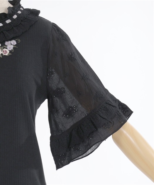 バラの花刺繍レース切替プルオーバー | レディース服
