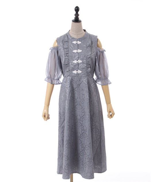 Ameri VINTAGE　 チャイナボタンベストセットワンピース Ameri VINTAGE チャイナボタンベストセットワンピース （青い