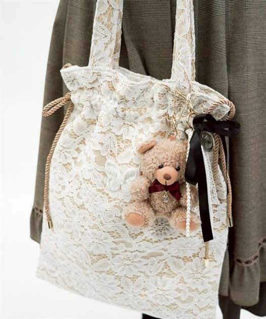 アンティークフレンチファブリック ハンドメイド✃花柄レースラージ巾着 トート兼用 総レース巾着トート | axes femme online shop