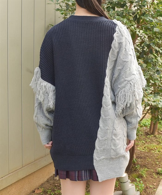 バイカラー×フリンジニット | outlet | axes femme online shop