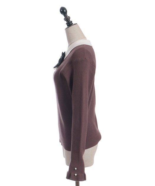 ブローチ付バイカラー襟ニット | axes femme online shop