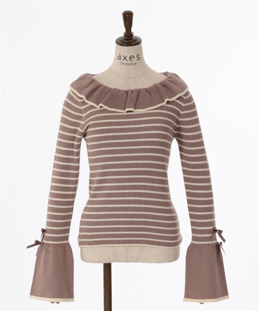 襟デザインボーダーニット | outlet | axes femme online shop