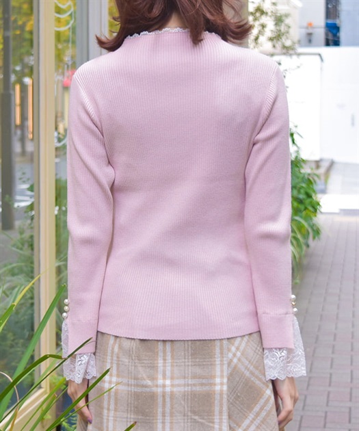 連ボタン袖レースニットプルオーバー | レディース服 連ボタン袖レースニットプルオーバー | レディース服