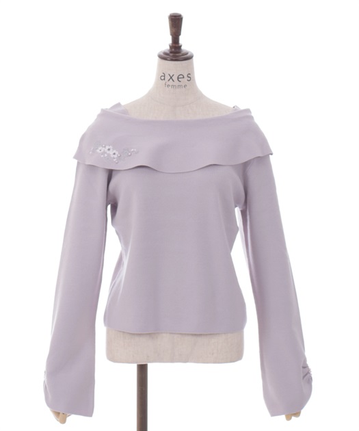 雪桜刺繍オフショル風ニット | outlet | axes femme online shop 雪桜刺繍オフショル風ニット | outlet | axes femme online shop
