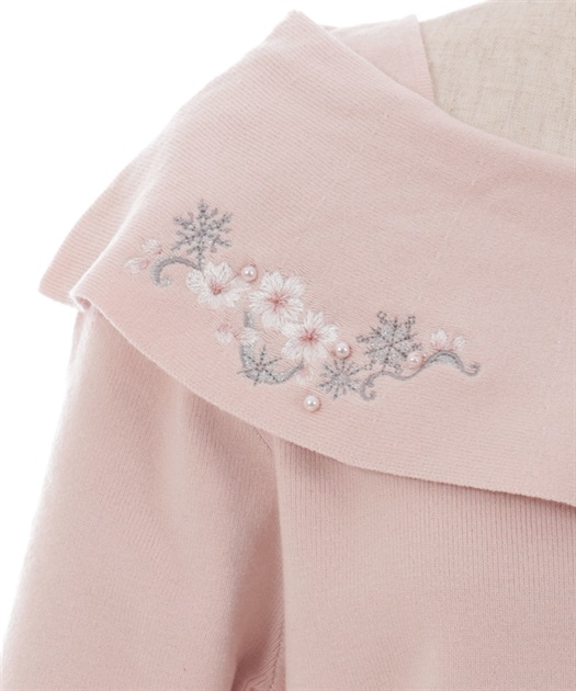 雪桜刺繍オフショル風ニット | outlet | axes femme online shop 雪桜刺繍オフショル風ニット | outlet | axes femme online shop