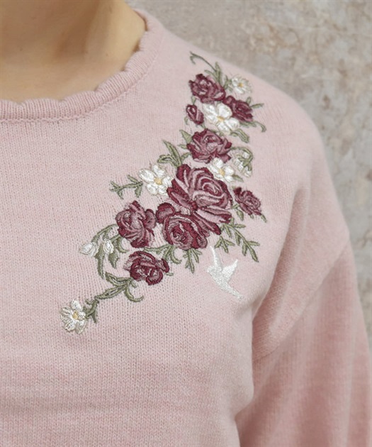 ローズ×鳥刺繍ニットプルオーバー | レディース服・レディース ローズ×鳥刺繍ニットプルオーバー | レディース服・レディース