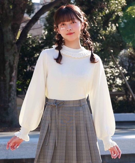 ブローチ付透かしフリルニット | レディース服・レディース ブローチ付透かしフリルニット | レディース服・レディース