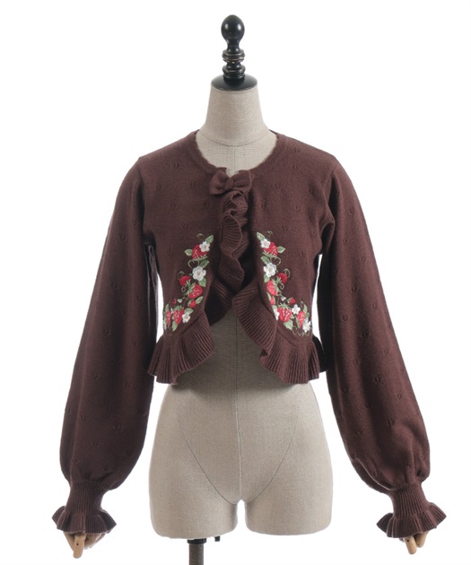 axes femme Chalmiereいちご刺繍ニットボレロ（茶） いちご刺繍ニットボレロ | Chalmiere | axes femme onlineshop