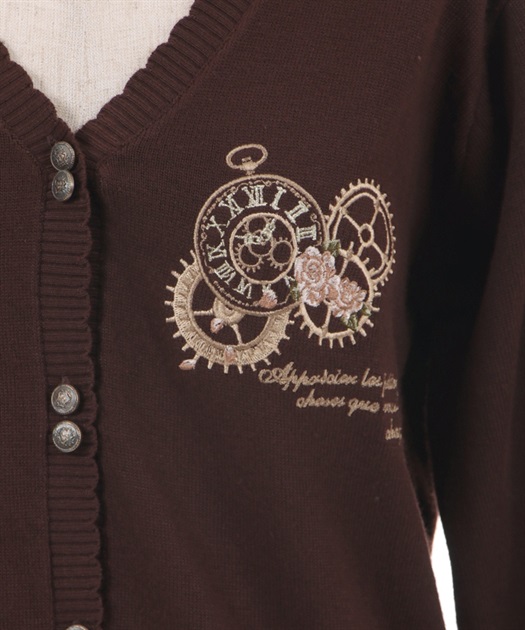 時計×歯車刺繍ニットカーディガン | outlet | axes femme online
