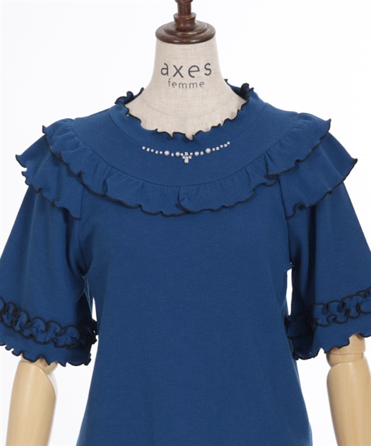 ビジュー付フリルリブトップス | outlet | axes femme online shop ビジュー付フリルリブトップス | outlet | axes femme online shop