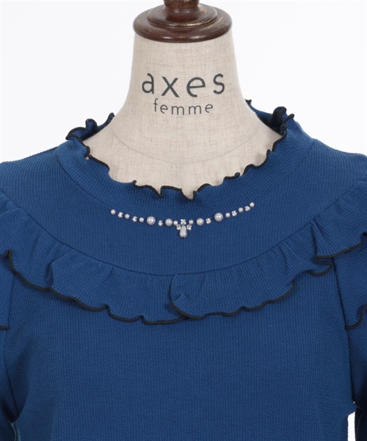 ビジュー付フリルリブトップス | outlet | axes femme online shop ビジュー付フリルリブトップス | outlet | axes femme online shop