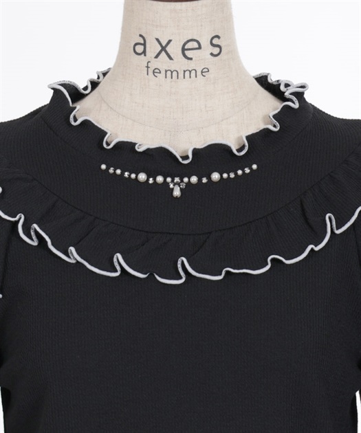 ビジュー付フリルリブトップス | outlet | axes femme online shop ビジュー付フリルリブトップス | outlet | axes femme online shop