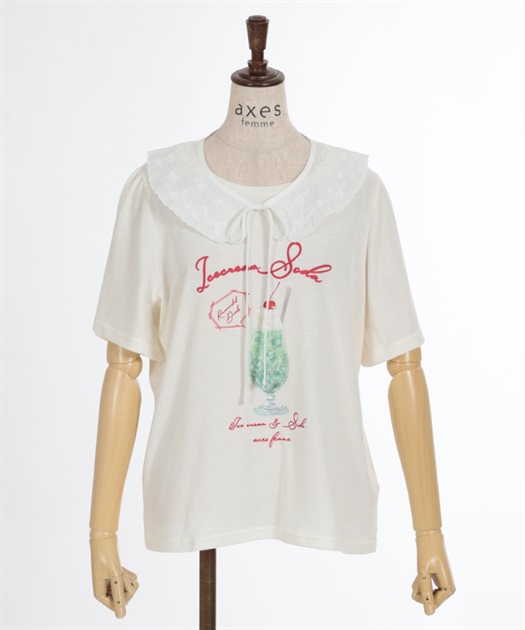 襟付クリームソーダ柄Tシャツ【期間限定価格】 | outlet | axes