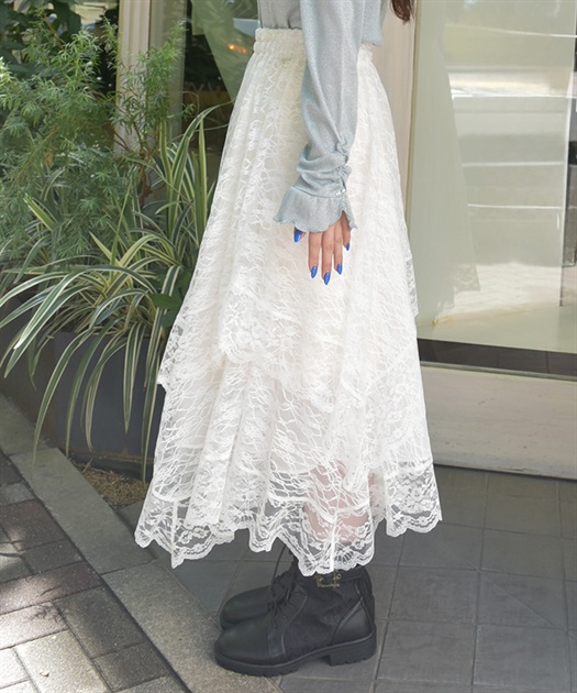 ペチ付イレヘムレーススカート | axes femme | axes femme ペチ付イレヘムレーススカート | axes femme | axes femme
