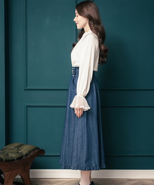 パール釦デザインデニムスカート | outlet | axes femme online shop パール釦デザインデニムスカート | outlet | axes femme online shop