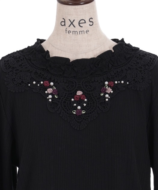 再入荷]黒い薔薇のベルトWaist elastic belt BLACK ROSE in lace