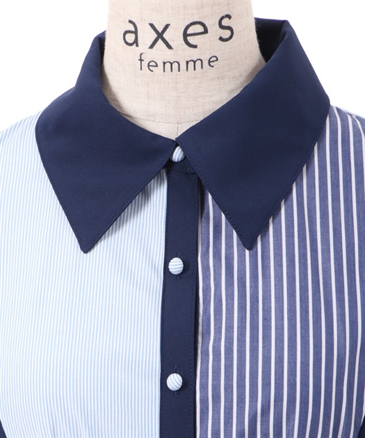 ストライプ切替配色シャツワンピース | outlet | axes femme ストライプ切替配色シャツワンピース | outlet | axes femme